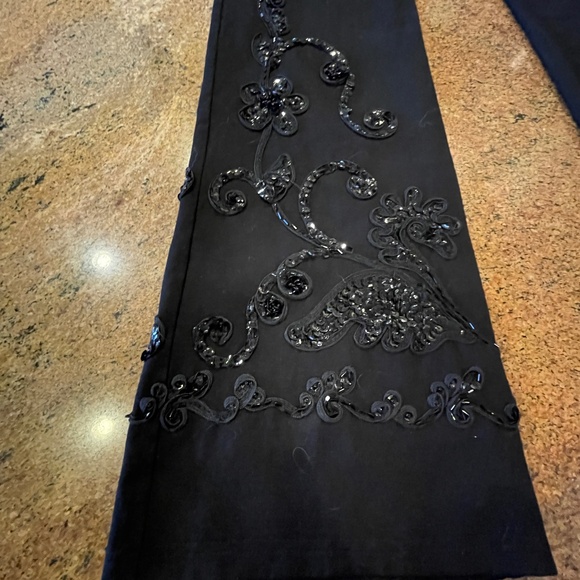 Designs By Naomi Black Beaded, Sequin Wide Leg, High Rise Pants Size Medium - Picture 12 of 14